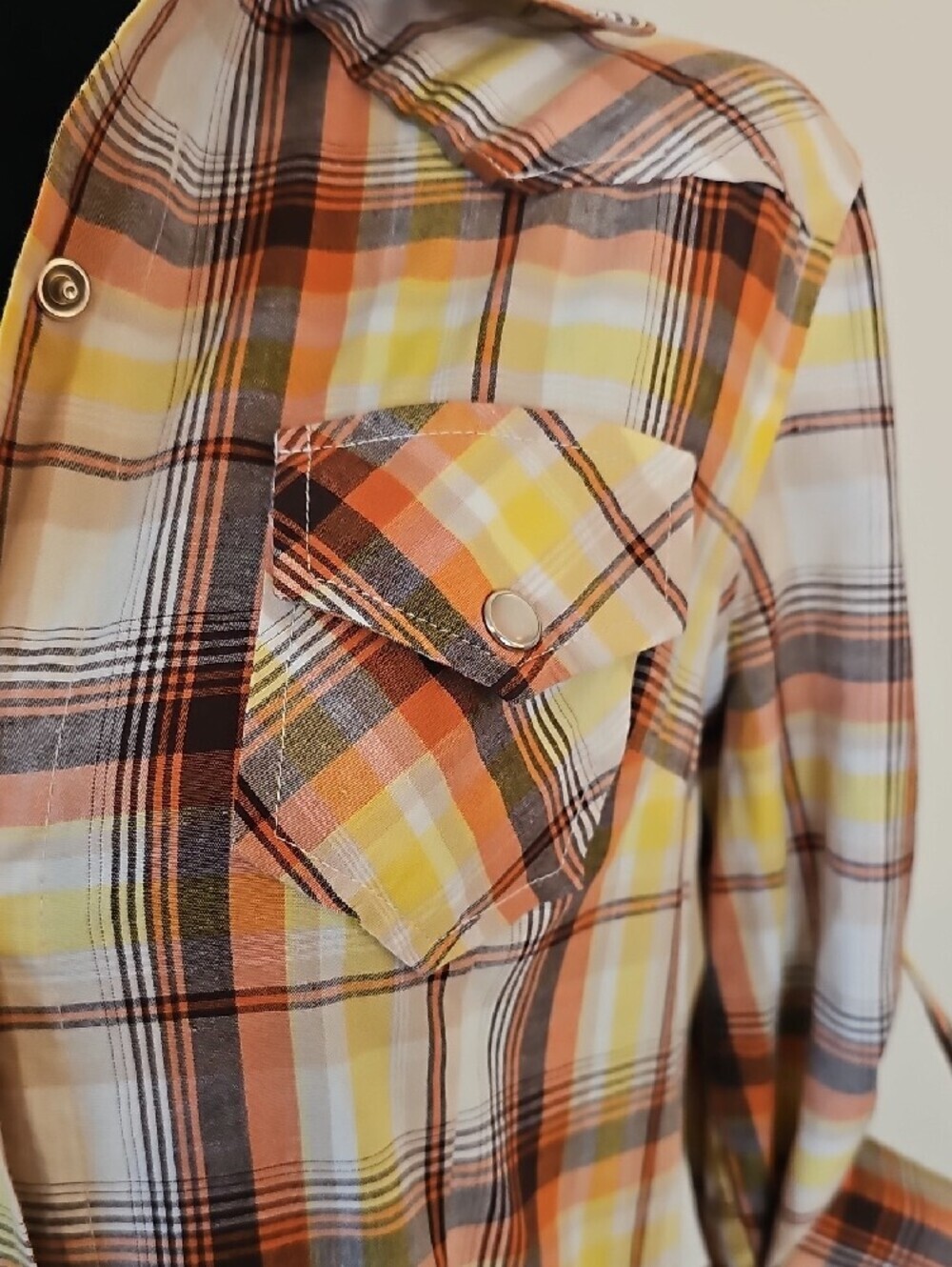 JAK Plaid Button-Front Shirt Dress in Yellow and Brown Made In USA Size Small - Picture 3 of 11